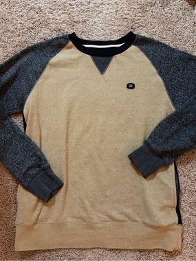 Billabong Two-Tone Crewneck Sweater in Tan and Charcoal